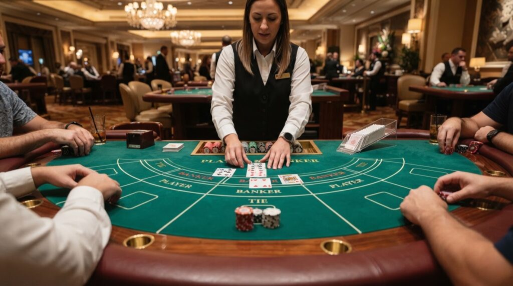 Bí Quyết Chọn Trang Đánh Baccarat An Toàn Và Uy Tín Bàn chơi baccarat trực tuyến sang trọng với quân bài và chip cược