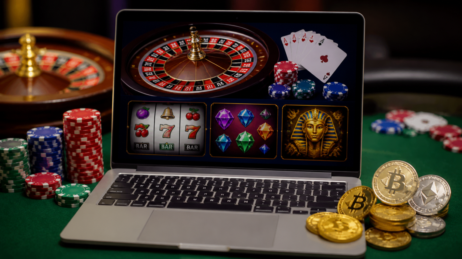 仮想通貨 カジノのゲーム品質を見極めるためのチェックポイント Modern casino screen with crypto payment elements for crypto casino Singapore