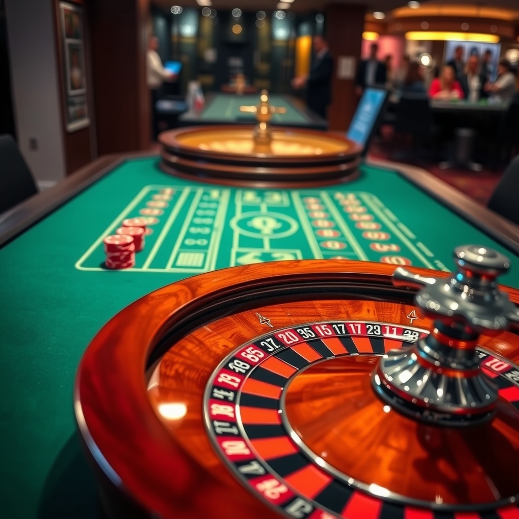ブックメーカー利用前に知っておきたい個人情報保護とSlots Casinosの安全対策 A close-up view of a green felt casino table featuring a classic roulette wheel, symbolizing digital gaming choices.